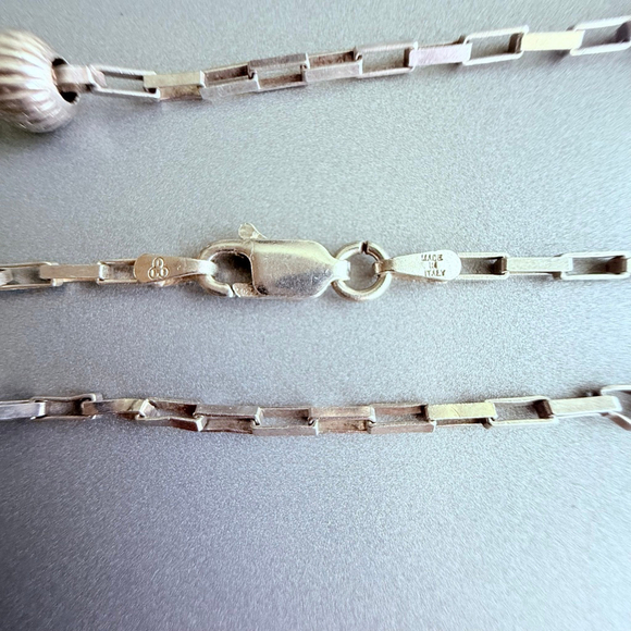 Sterling 925 Silver 6mm Bead Paperclip Link Station IBB Italy Long Necklace 50" - Picture 4 of 10